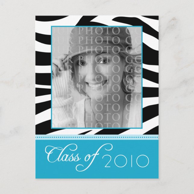 CUSTOM Funky Aqua Zebra Graduation Announcement (Front)