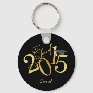 Custom Funky Black and Gold Class of 2015 Keychain