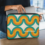 Custom Funky Colorful Retro Half Circles Pattern Laptop Sleeve<br><div class="desc">Beautiful contemporary dark yellow, orange, teal blue, ocean green colored geometric half circles wave pattern on an ivory cream off-white background. With room to customize or personalize with a name monogram or initials of your choice. Ornate, elegant, stylish, and eclectic design for the fancy artistic fashionista, the artsy fashion diva,...</div>
