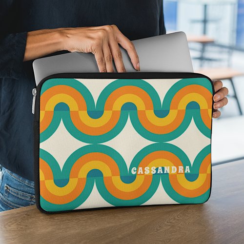 Custom Funky Colorful Retro Half Circles Pattern Laptop Sleeve