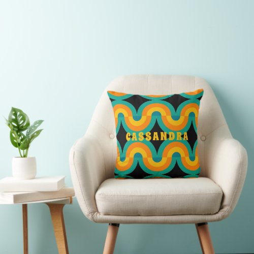 Custom Funky Colorful Retro Half Circles Pattern Throw Pillow