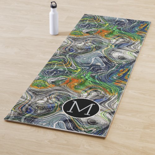 Custom Funky Cool Retro Fractal Marble Pattern Yoga Mat