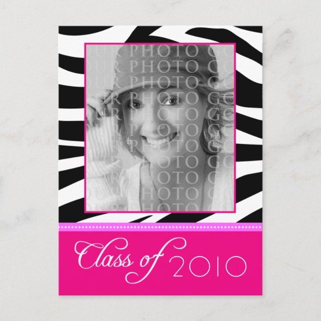 CUSTOM Funky Pink Zebra Graduation Announcement (Front)