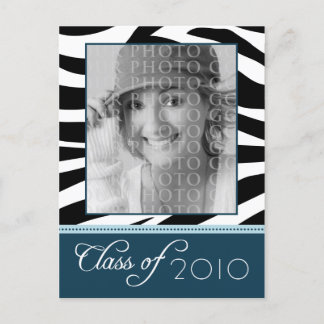 CUSTOM Funky Teal Zebra Graduation Announcement Postcard