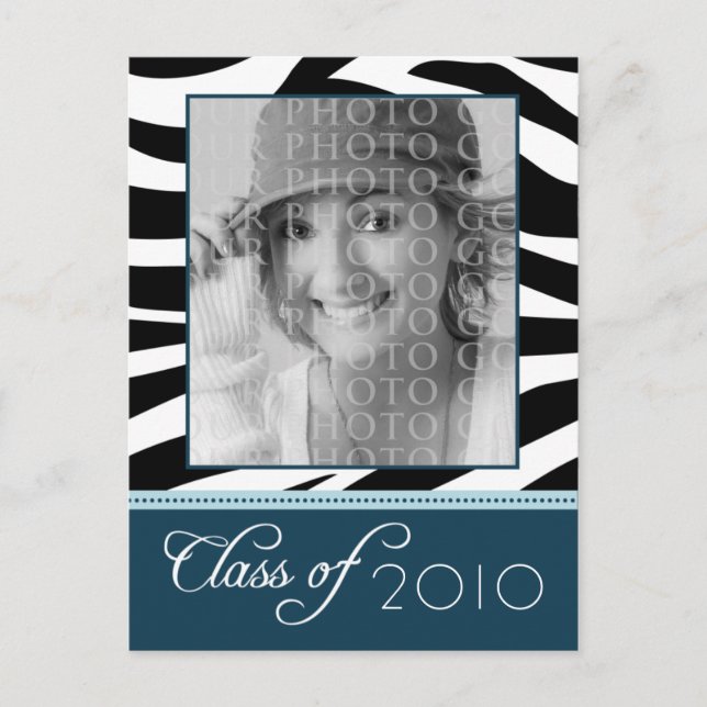 CUSTOM Funky Teal Zebra Graduation Announcement Postcard (Front)