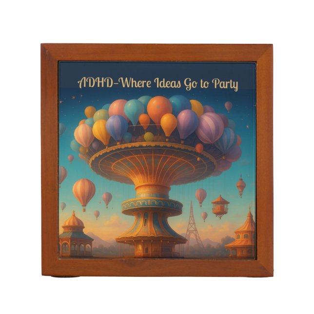 Custom Funny ADHD Brainstorm Wood  Desk Organizer (Front)