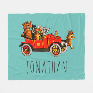 Custom Funny Cartoon Cats Kittens Classic Car Fleece Blanket