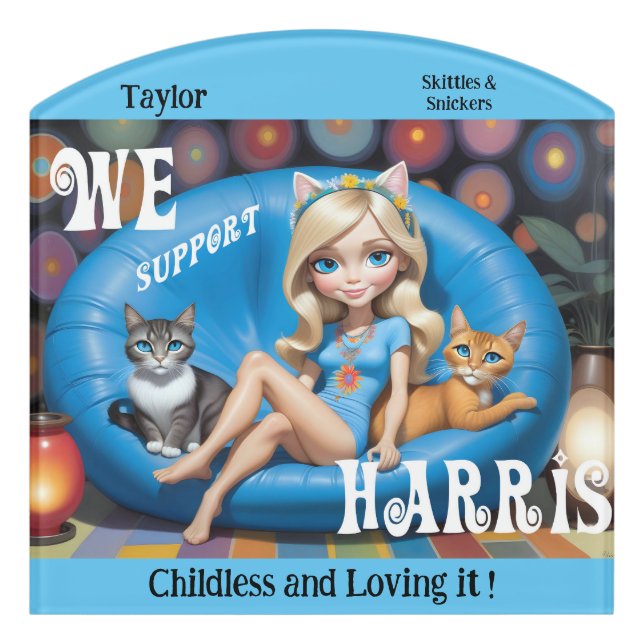 Custom Funny Childless Cat Ladies KAMALA 2024  Door Sign (Contour Front)