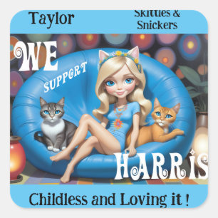 Custom Funny Childless Cat Ladies KAMALA 2024 Square Sticker
