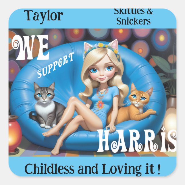 Custom Funny Childless Cat Ladies KAMALA 2024  Square Sticker (Front)