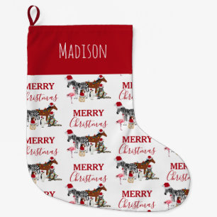 Custom Funny Christmas Animals Santa Hats Lights Large Christmas Stocking