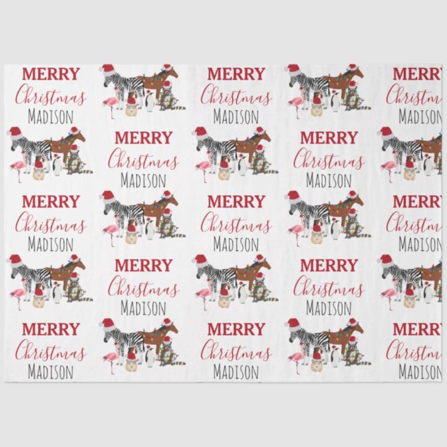 Custom Funny Christmas Animals Santa Hats Lights Tissue Paper (Front)