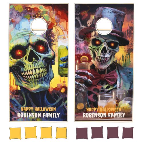 Custom Funny Creepy Zombie Skulls Halloween Party Cornhole Set