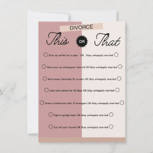 Custom Funny Divorce Party Game This Or That Note Card