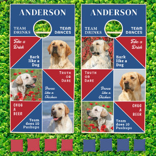 Custom Funny Dog Photo Collage Red Blue 4th July Cornhole Set