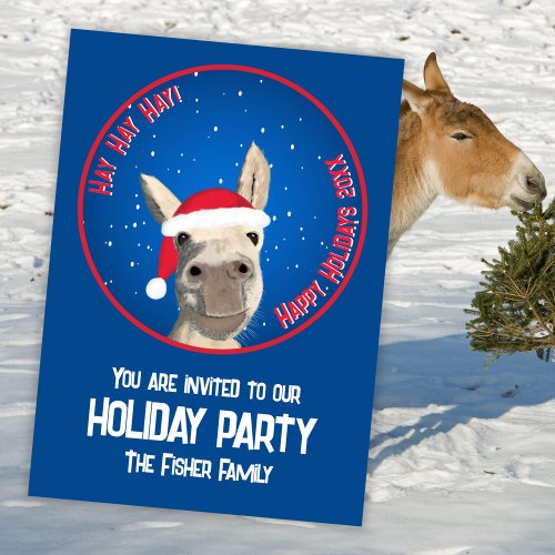 Custom Funny Donkey Santa Pun 2024 Holiday Invitation