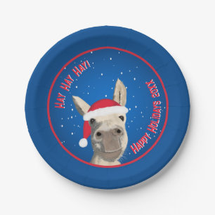 Custom Funny Donkey Santa Pun 2025 Holiday Paper Plates