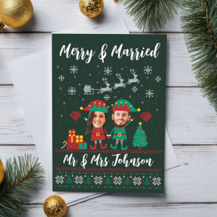 Custom Funny Face Merry and Merried Christmas Elf Holiday Card