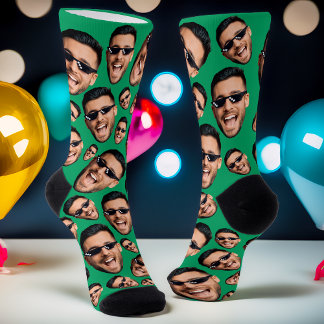 Custom Funny Face Photo All Over Print Socks Green