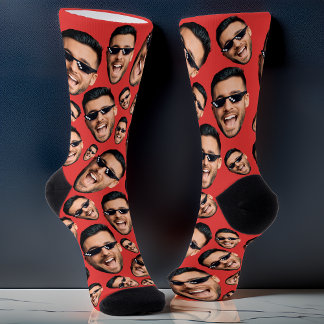 Custom Funny Face Photo All Over Print Socks Red