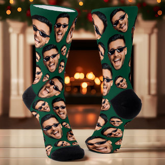 Custom Funny Face Photo All Over Socks Dark Green