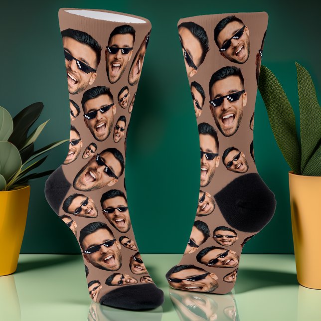 Custom Funny Face Photo All Over Socks Mocha Brown (Creator Uploaded)