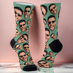 Custom Funny Face Photo All Over Socks Moss Green