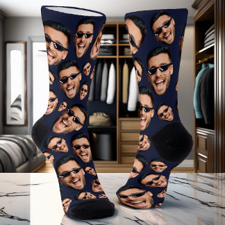 Custom Funny Face Photo All Over Socks Navy Blue