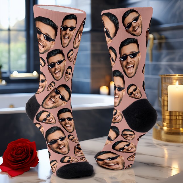 Custom Funny Face Photo All Over Socks Rose Pink (Creator Uploaded)