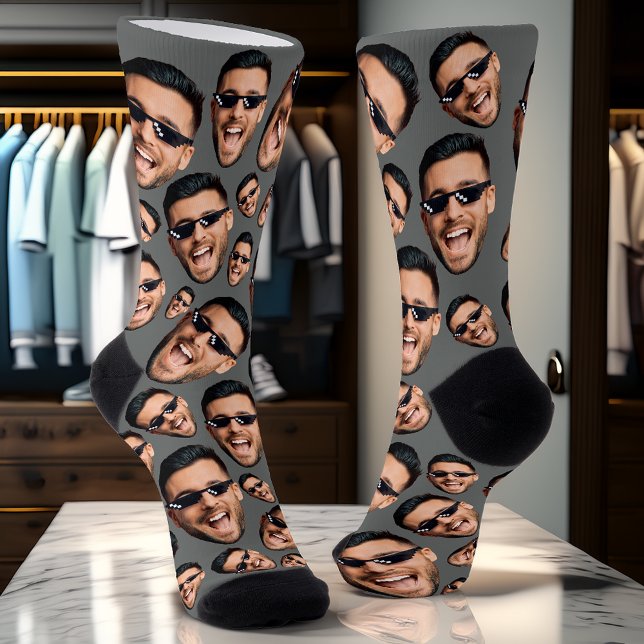 Custom Funny Face Photo All Over Socks Slate Grey (Creator Uploaded)
