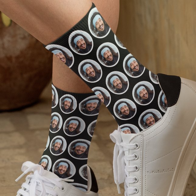 Custom Funny Face Photo Black Socks (Creator Uploaded)
