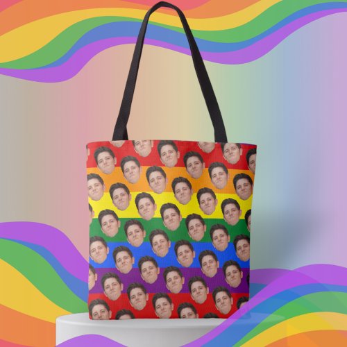 Custom Funny Face Photo Gay Pride Rainbow Tote Bag