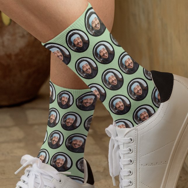 Custom Funny Face Photo Green Socks (Creator Uploaded)