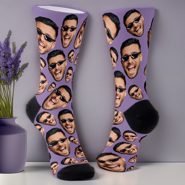 Custom Funny Face Photo Print Socks Lavender (Creator Uploaded)