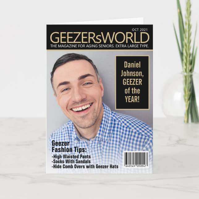 Custom Funny Fake GeezersWorld Magazine Birthday C Card (Front)