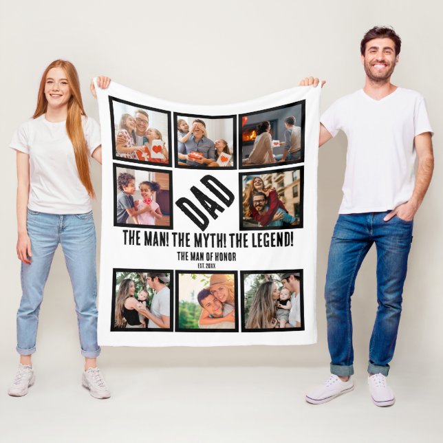 Custom Funny Fathers day Dad gift 8 Photo Collage Fleece Blanket (In Situ)