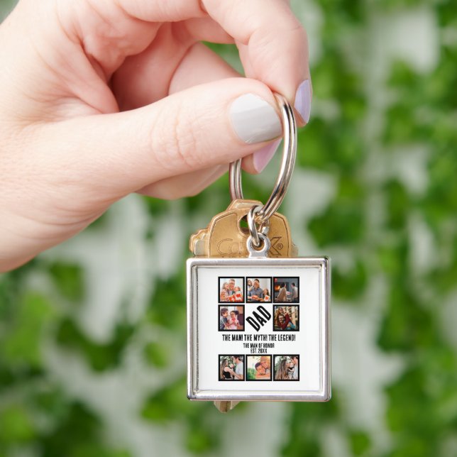 Custom Funny Fathers day Dad gift 8 Photo Collage Keychain (Hand)