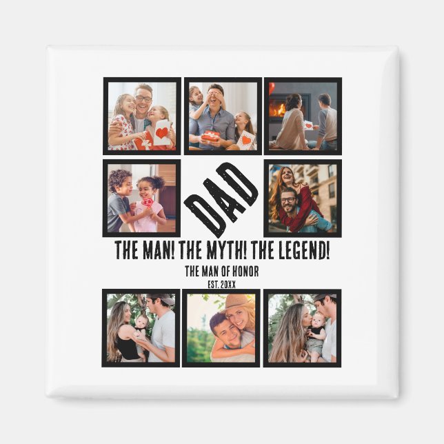 Custom Funny Fathers day Dad gift 8 Photo Collage Magnet (Front)