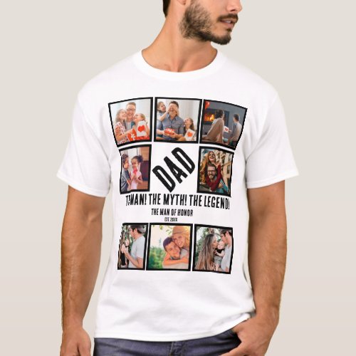 Custom Funny Fathers day Dad gift 8 Photo Collage T_Shirt