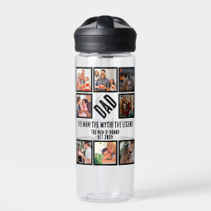 Custom Funny Fathers day Dad gift 8 Photo Collage Water Bottle