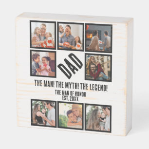 Custom Funny Fathers day Dad gift 8 Photo Collage Wooden Box Sign