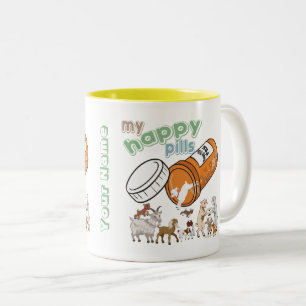 CUSTOM FUNNY GOAT My Happy Pills GetYerGoat Two-Tone Coffee Mug