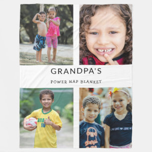  Custom Funny Grandpa Photo Collage Power Nap Fleece Blanket