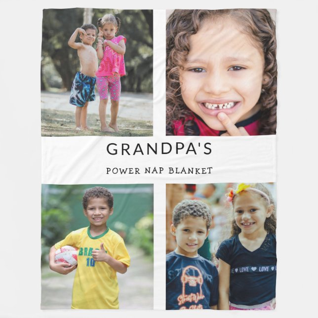  Custom Funny Grandpa Photo Collage Power Nap Fleece Blanket (Front)