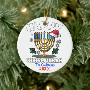 Custom Funny Happy Chrismukkah Happy Hanukkah  Ceramic Ornament