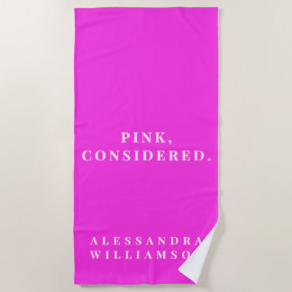 Custom Funny Hot Neon Pink Minimalist Modern Bold Beach Towel