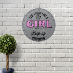 Custom Funny "I Play Like a Girl" house party Dart Board<br><div class="desc">Hit the mark with confidence using this personalized dartboard! Featuring the bold and empowering phrase, "Yes, I play like a girl. Try to keep up, " and a striking bullseye design, this dartboard is perfect for players who bring skill, precision, and attitude to the game. Whether for friendly matches or...</div>