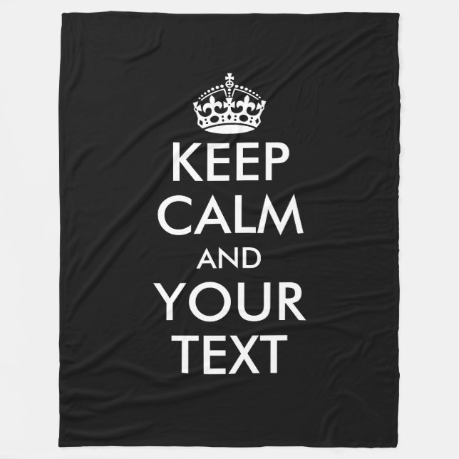 Custom funny keep calm large black fleece blanket (Front)
