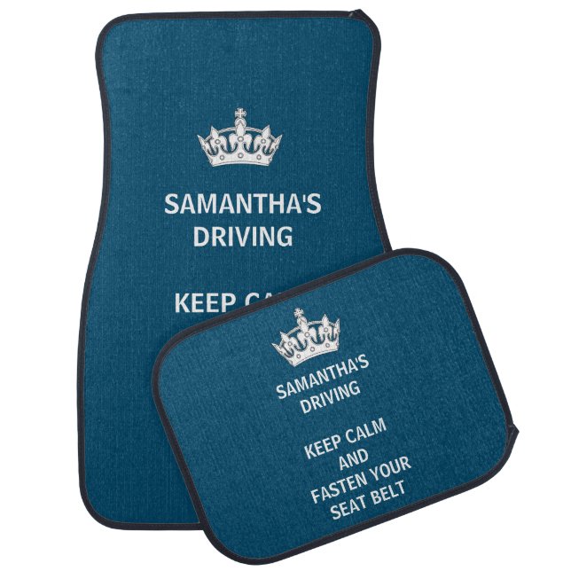 Custom Funny Keep Calm New Driver Blue Car Floor Mat (Set)