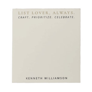 Custom Funny List Lover Sand Gold Minimalist Men  Notepad